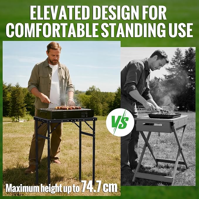 GARLLEN 2ft Folding Camping Table, 3 Adjustable Height Lightweight Picnic Table, Portable Aluminum Grill Table for Outdoor, Camping, Grill, Threaded Install, 23.6" L x 15.7" W, Black