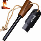 BA-KOR 5.9in Iron Rod Fire Classic Kit - 25,000+ Strike, 5500°F Spark, Waterproof Flint Steel with Wooden Handle and Sheath for Camping, Hiking, and Survival