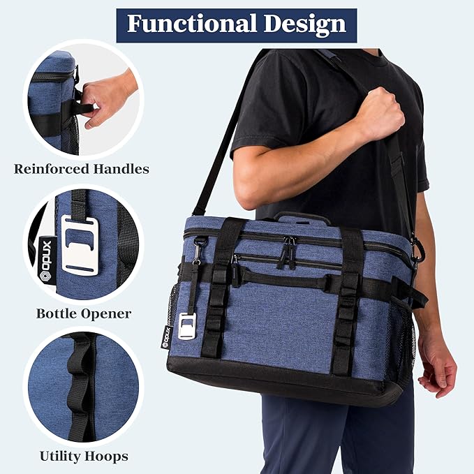 OPUX Cooler Bag, 48 Cans Insulated Soft Collapsible Portable Cooler, Soft Sided Leakproof Cooler for Beach Camping with Shoulder Strap, Ice Chest for Travel Road Trip Picnic, Navy Blue