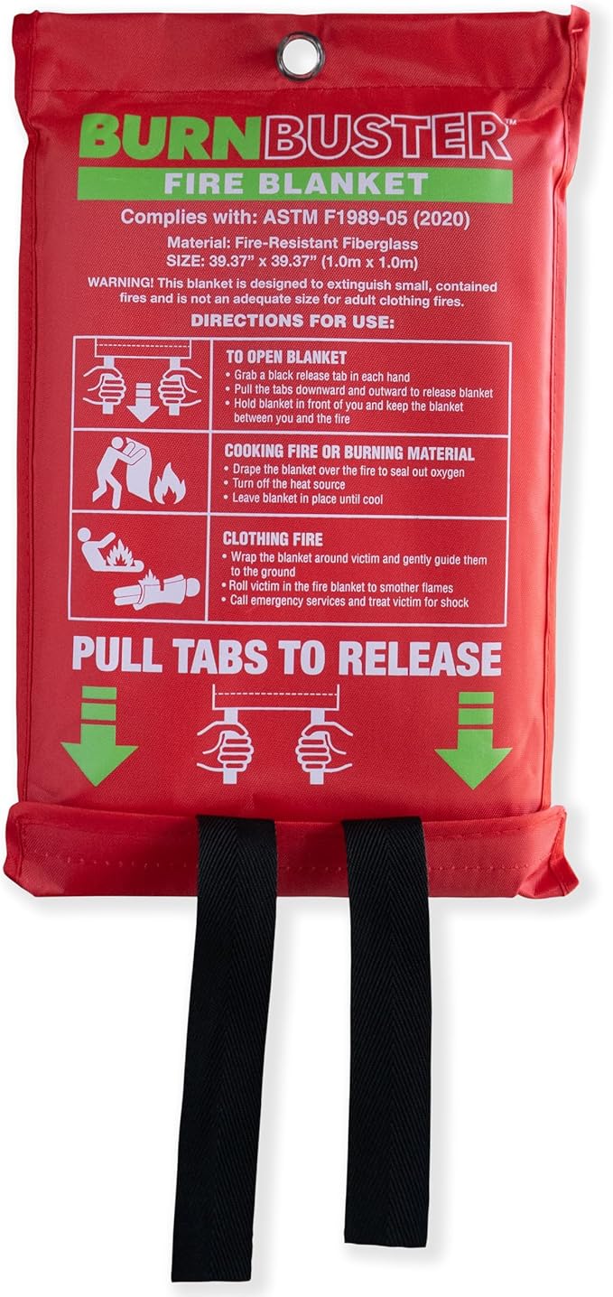 Emergency Fire Blanket - ASTM Certified Fire Suppression Blanket for Home, Kitchen, Grill, Camping, Car & More - 40" x 40" Flame Retardant Fabric, No Mess, Easy Deployment