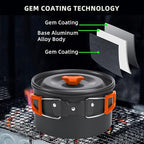 aiGear 3pcs Camping Cookware Mess Kit, Non-Stick Camping Pan Pot Kettle, Lightweight Aluminum, Collapsible Portable Camping Cooking Set for Outdoor Cooking Hiking Picnic