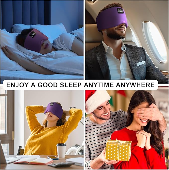 LC-dolida Sleep Mask with Bluetooth Headphones, Ice Silk Sleep Headphones with Bluetooth 5.4, Total Blackout Eye Mask for Sleeping, Soft Sleep Mask for Women Men, All Night Sleep, Travel(Purple)