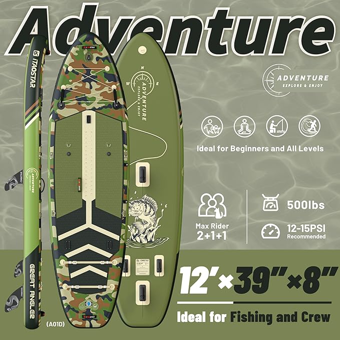 Adventure 12’×35"/39" Extra Wide Paddle Board, One-Stop Premium SUP Board Accessories, Tailored 5 Fins, Stable Inflatable Stand Up Paddle Boards for Youth/Adults of All Skill Levels