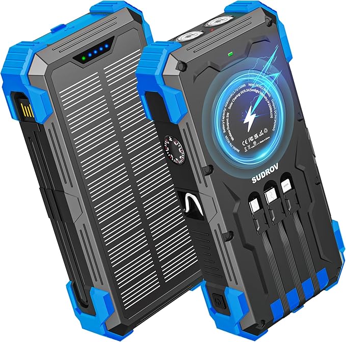 Solar Charger Power Bank, 42800mAh Wireless Portable Charger with USB-C in/Output, QC3.0 Fast Charging 15W 4 Ports Outdoor Battery Pack Built-in Dual Led Flashlights for iPhone Samsung etc