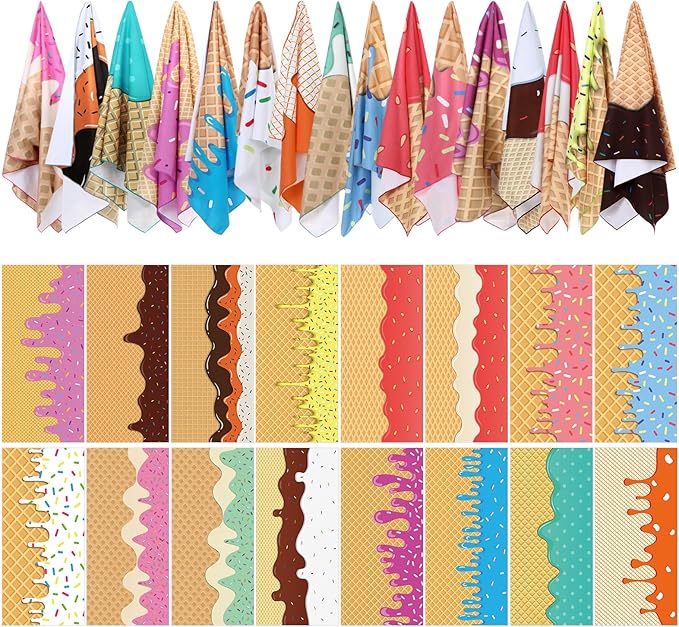 Redbaker 16 Packs 28 x 59 Inches Oversized Ice Cream Beach Towel Bulk Extra Large Pool Towels Set Microfiber Quick Dry Swim Towel Blanket for Women Men Adult Bath Travel(Colorful)
