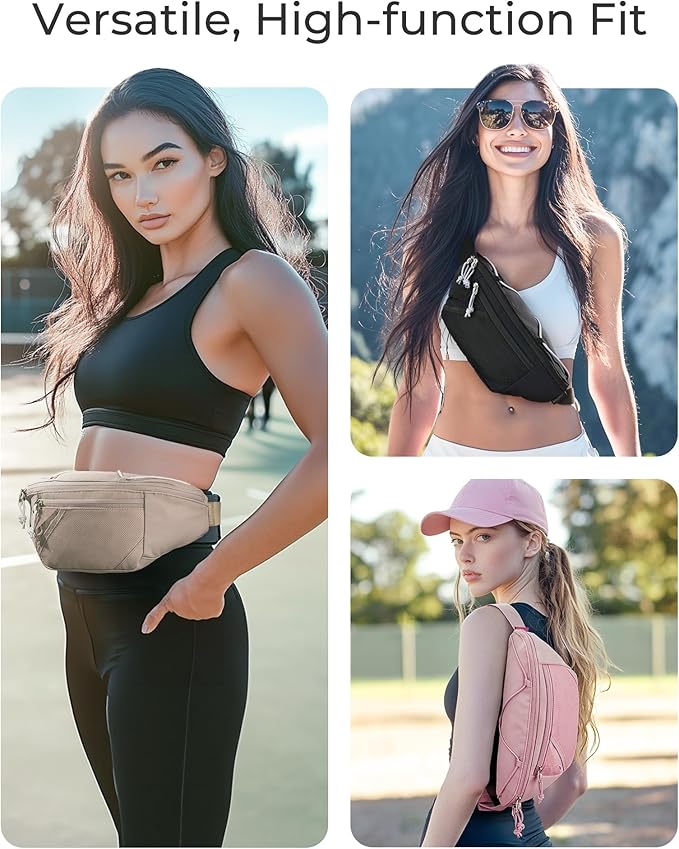 BAGSMART Large Capacity Fanny Packs for Women, Adjustable Fashion Waist Packs with Multiple Pockets, Durable Belt Bag for Traveling Workout Hiking, Pink