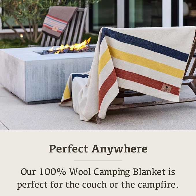 Chubbuck 100% Wool Blanket Camping (60" x 84") - Large Warm Blanket for Camping, Emergency, Outdoor Concerts and Home Use - Fire Retardant, Soft and Warm Blankets for Winter (Lighthouse)