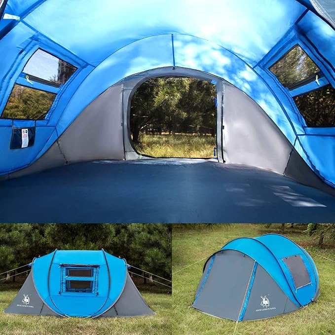 4 Person Easy Pop Up Tent,9.5’X6.6’X52'',Waterproof, Automatic Setup,2 Doors-Instant Family Tents for Camping, Hiking & Traveling