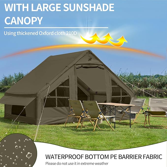 SHANQUAN Inflatable Tent with Pump,4-6 Person Instant Glamping Camping Tents House, Easy Setup Blow Up Family Tents for 4 Seasons Waterproof Inflatable Tent for Camping with Mesh Windows.