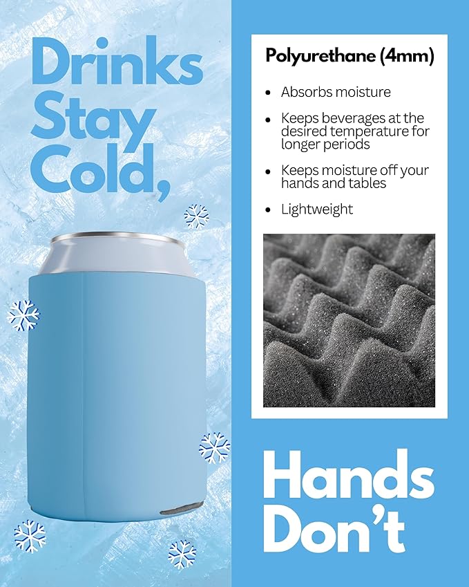 PartyPrints 1000 Pack Placid Blue Blank Can Cooler Sleeves, Customizable Bulk Sublimation Can Coolers, Extra-Thick Collapsible Drink Insulator Sleeve, Beer Can Coolers for Party Beverages