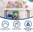 COSCO 4 ft. Centerfold Blow Mold Utility Table, Adjustable Height, White