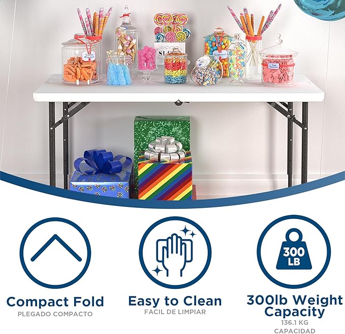 COSCO 4 ft. Centerfold Blow Mold Utility Table, Adjustable Height, White