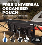 Tough Outdoors Camping Cot for Adults - Oversized Camping Cot - Durable Heavy Duty Military Bed - Elevated Foldable Cot & Camp Cots for Adults - XL Cot up to 300 lbs - w/Organizer & Storage Bag