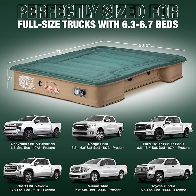 Pittman - Truck Bed Mattress 6.5 Foot > 6ft - Pro3 Series - The Original Airbedz Truck Bed Air Mattress 6.5ft - Full Size Pickup Mattress with 25% More Coverage for Pickup Camping - PPI302