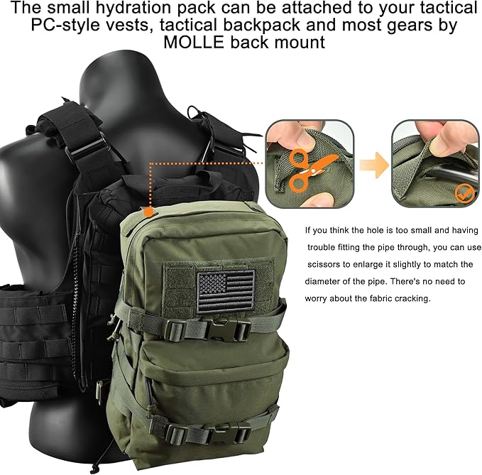 Tactical Mini Molle Hydration Pack,Molle Hydration Carrier with US Flag Water Resistant,Hydropack for Tactical Vest Backpack