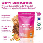 Pink Stork Organic Morning Sickness Pregnancy Tea - Hot or Iced Tea - Prenatal Heartburn, Indigestion, and Constipation Support - 1st Trimester Pregnancy Must Haves - Ginger Peach, 15 Sachets