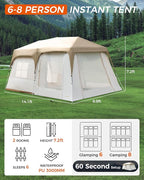 KingCamp Camping Tent 6-8 Person, Weatherproof Hot Tent Large Family Cabin Tents with Stove Jack, Waterproof & Windproof for Family Camping & Outdoor Parties