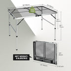 REDCAMP 36x24 Folding Grill Table for Outside, Lightweight Portable Metal Aluminum Outdoor Grill Table with Adjustable Height Legs, Great for Camping Picnic Cooking BBQ, Silver 3ft