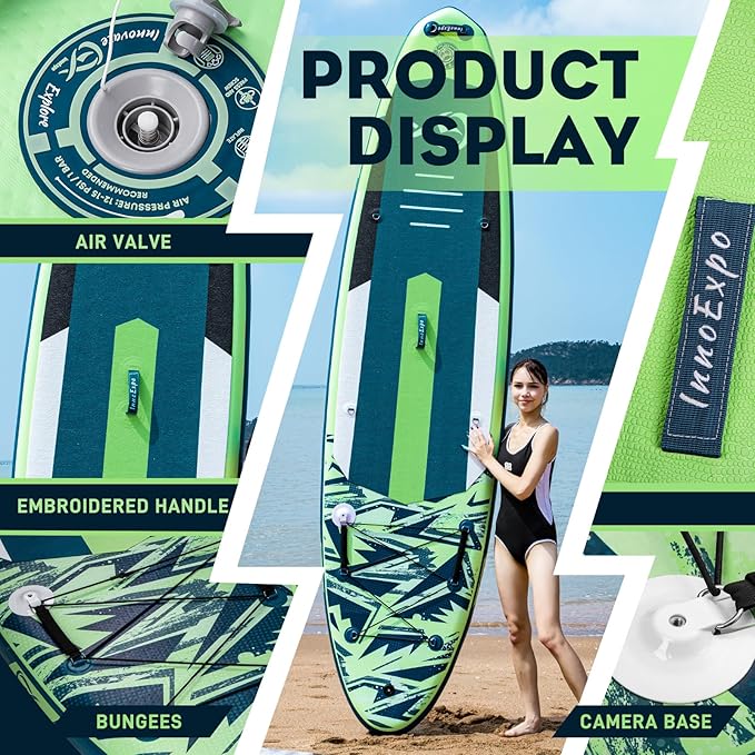 InnoExpo 11' Inflatable Stand Up Paddle Boards with Premium Accessories, Wide Stable SUP Paddle Board Design, Non-Slip Comfort Deck for Youth & Adults