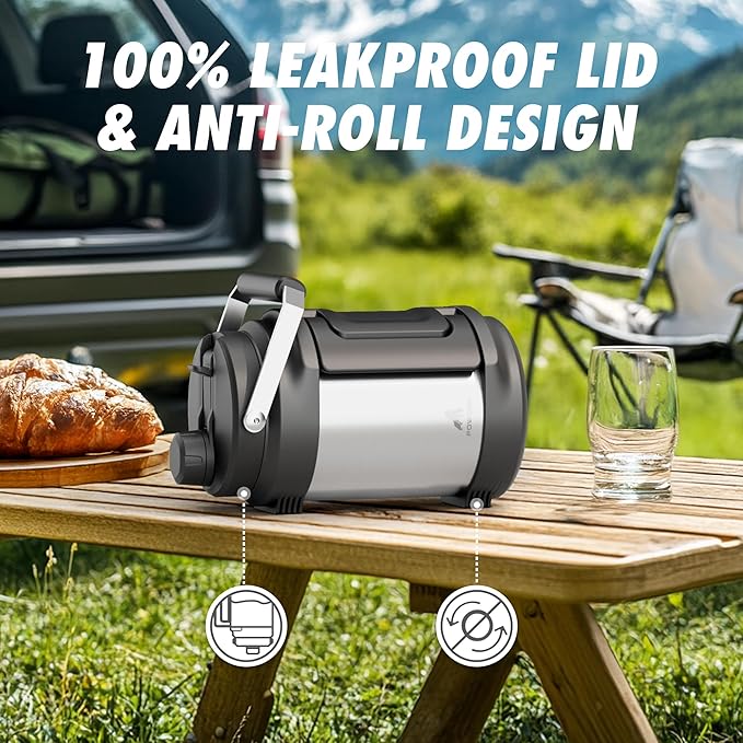 64 oz Stainless Steel Water Bottle for Camping: 2-in-1 Straw Spout Lid, Dual Handle, Leakproof, Keep Cold 48H, Half Gallon Insulated Water Jug for Outdoors, Fitness, Journey, Fishing, Work (Steel)