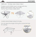 CAMPINGMOON Tabletop Small Charcoal Grill Mini Portable Fire Pit 9.65-inch Stainless Steel with Carrying Bag X-MINI-PRO