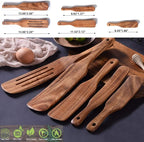 Spurtle Set,Wooden Spurtle Set of 5,Wooden Spoons for Cooking, Natural Teak Wooden Spatula for Cooking, Stirring, Mixing, Serving,Spurtles Kitchen Tools As Seen On Tv, Sourdough Starter Spatula