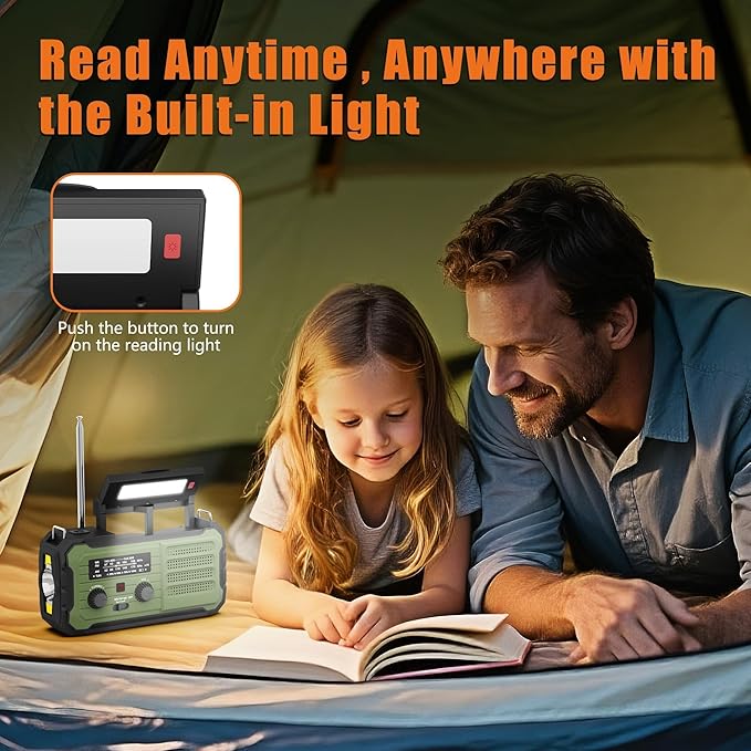 Emergency Radio Hand Crank Solar, 10000mAh/37000mWh Emergency Weather Radio, Hand Crank Solar Radios with NOAA/AM/FM, Rechargeable Headlamp, Thermal Blanket, Survival Bracelet, for Home & Outdoor