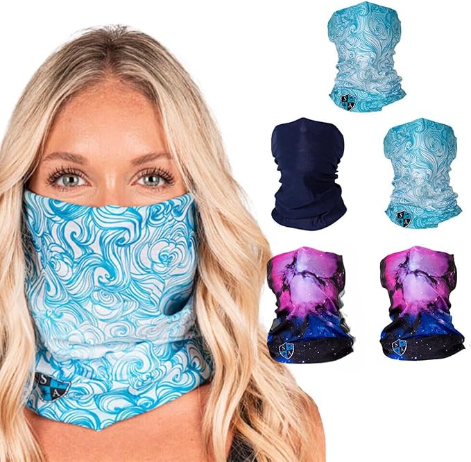 S A Company 5-Pack UV Face Shield | UV 30+ Multipurpose Neck Gaiter Balaclava for Adults
