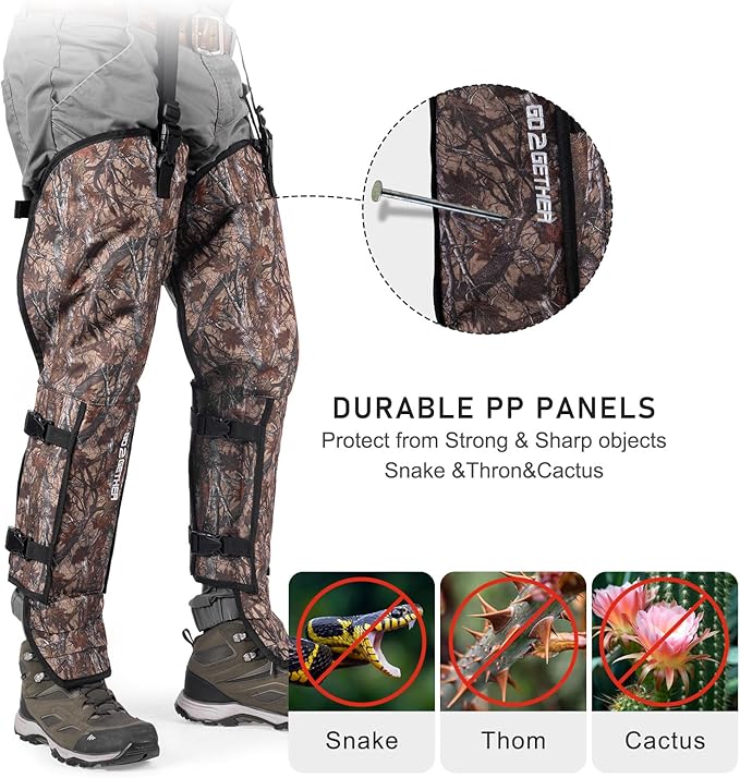 Snake Gaiter, Durable Snake Guard Gaiters for Hunting, Waterproof Snake Legging Chap for Men and Women,Snake Bite Protection Gaiter for Whole Leg with Adjustable Size