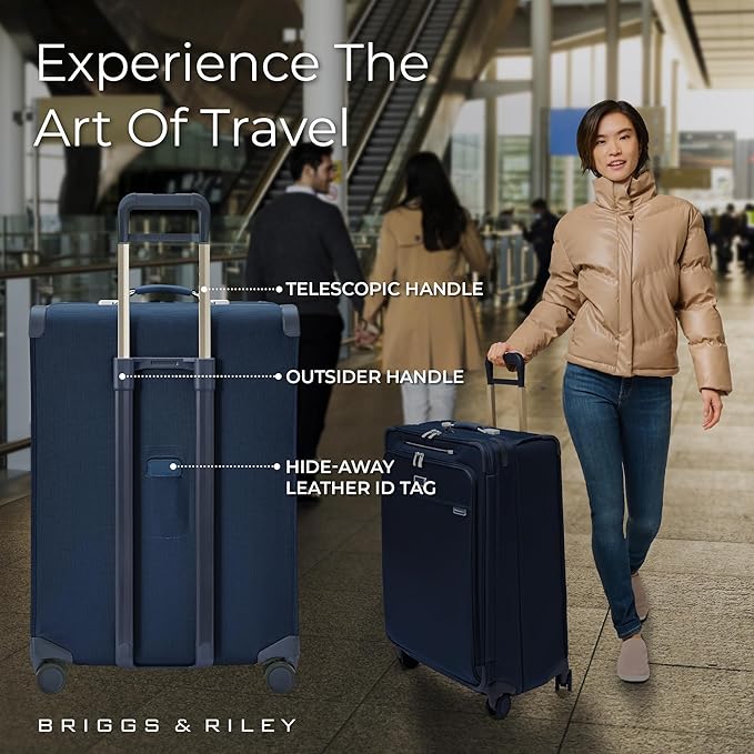 Briggs & Riley 29" Large Expandable Spinner - Checked Luggage for Travel, Suitcases with Wheels, Softside Rolling Bag for Men & Women, Self-Repairing Zipper - Baseline Collection, Navy