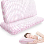 Memory Foam Pillows for Side, Back and Stomach Sleepers, Set of 2, Bed Pillow with Washable Cover and Breathable Mesh, Bed Pillow for Sleeping (Pink，King Size)