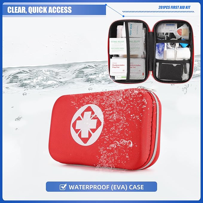 Mini Travel First Aid Kit, Emergency Kit with 201PCS First Aid Supplies and Waterproof Compact Bag, Survival Medical Kit for Home Car Office Camping Hiking