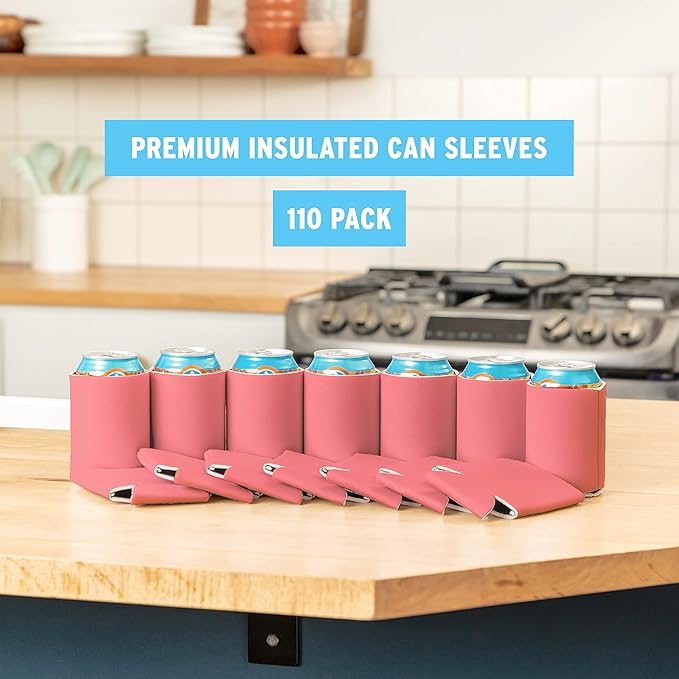 Blank Beer Can Cooler Sleeves (110-Pack) Soft Insulated Beer Can Coolies - HTV Friendly Blank Koolies in Bulk for Beer Cans & Bottles - Coolie Blanks for Vinyl Projects & Wedding Favors (Salmon)