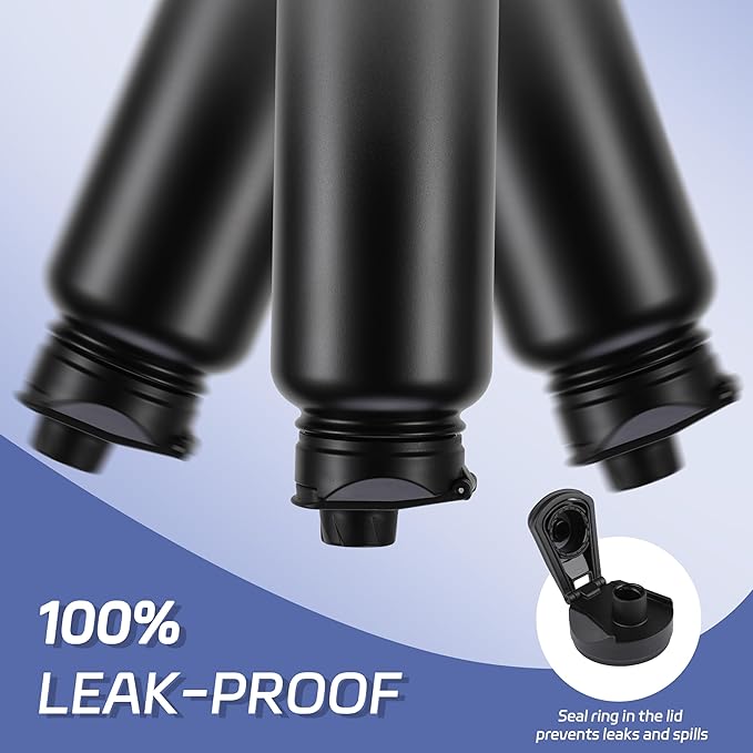 HASLE OUTFITTERS 32oz Stainless Steel Water Bottle, Vacuum Insulated Double Walled Leak Proof Sports Water Bottle with 2 Lids (Straw and Spout Lid) Thermo Mug Keep Cold and Hot(Black Gray Gradient,1)