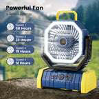 Odoland 30000mAh Camping Fan with LED Lantern, Rechargeable Battery Operated Oscillating with Remote Hook Stroage Bag, Portable Tent Fan with Timer, 4 Speeds for Outdoor RV Jobsite Power Outage, Blue
