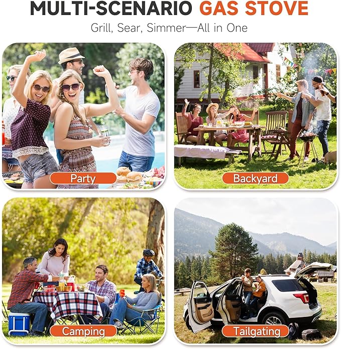 3 Burner Propane Burner, 225,000 BTU High Pressure Propane Stove with Windscreen ＆ Side Shelves, Outdoor Propane Gas Stove with 0-20 PSI Regulator for Camping, Backyard, Outdoor Cooking