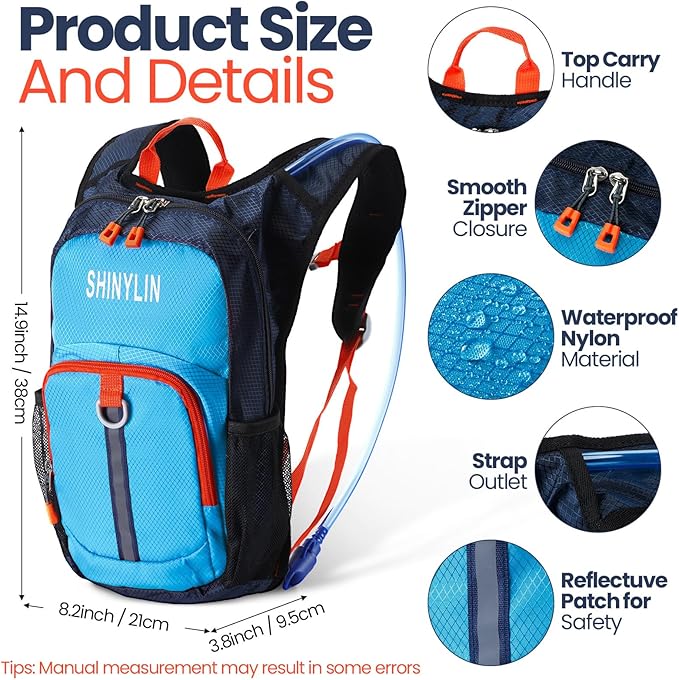 Kids Hydration Backpack with 1.5L Water Bladder Hiking Backpack Lightweight for Boys or Girls Children Biking Climbing Running Cycling