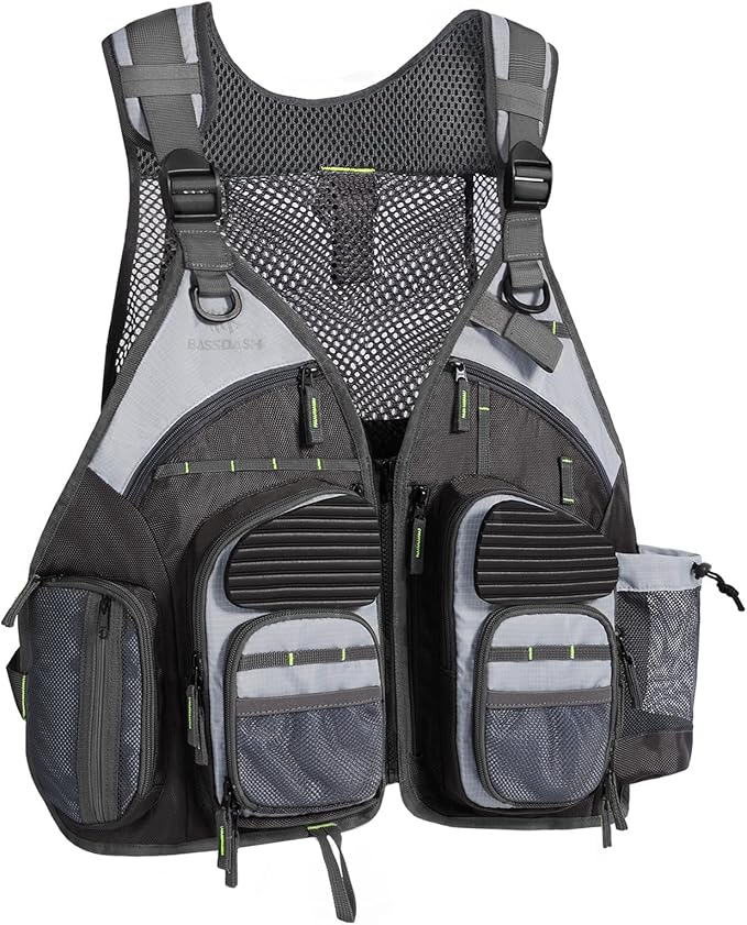 BASSDASH Strap Fishing Vest Adjustable for Men and Women, for Fly Bass Fishing and Outdoor Activities