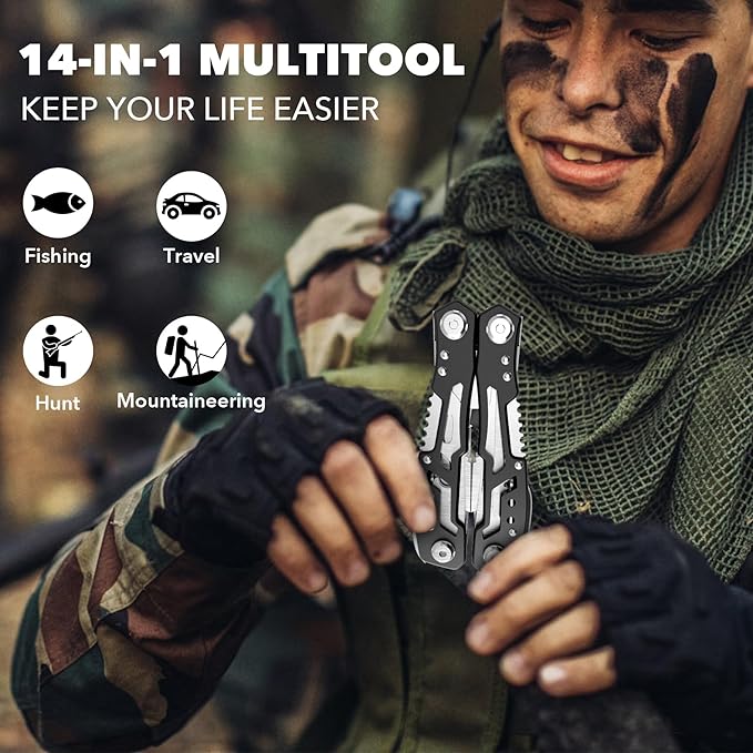10 Pcs14-In-1 Multitool - Multi-functional Stainless Steel Pocket Knife for Men, Perfect for Outdoor, Home, and Auto Repair