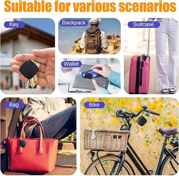 Tracker Tags-4 Pack, Bluetooth Tracker Work with Find My (iOS Only), Smart Trakcer Tag Key Finder and Item Locator with Lanyard, Tracker Tag for Keys, Luggage Replaceable Battery