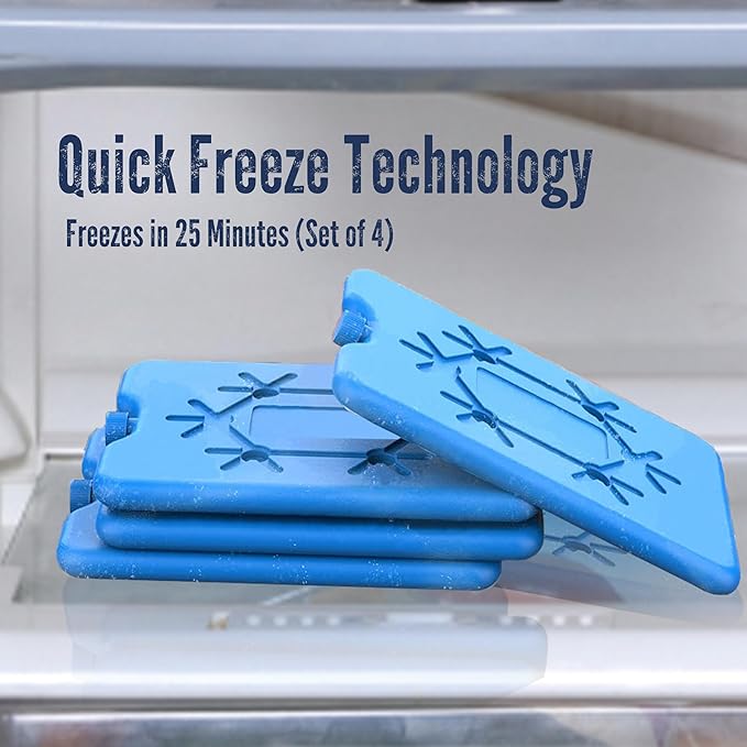Kona Ice Packs for Lunch Boxes - No Ice Bags Required - Reusable Long Lasting Cooler Ice Packs (-5C) Small Thin Freezer Packs - Freezes in 25 Minutes (Set of 4)