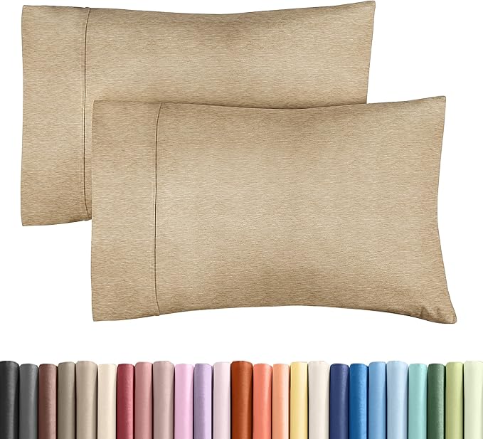 King Pillow Cases Set of 2 - Ultra Soft Hotel Quality Pillowcase Covers - Comfy Cozy Bedding for Women, Men, Kids & Teens - Machine Washable Pillow Protectors - 2 Pieces Set - King Size Heathered Tan