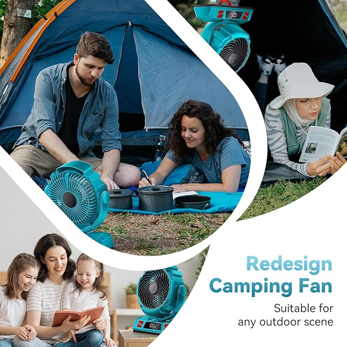 Camping LED Fan with Light, 40000mAh Rechargeable Battery Powered Outdoor Tent Fan with Light and Hook, 6 Speed, Personal USB Desk Fan for Camping, Fishing, Power Outage,Hurricane, Worksite