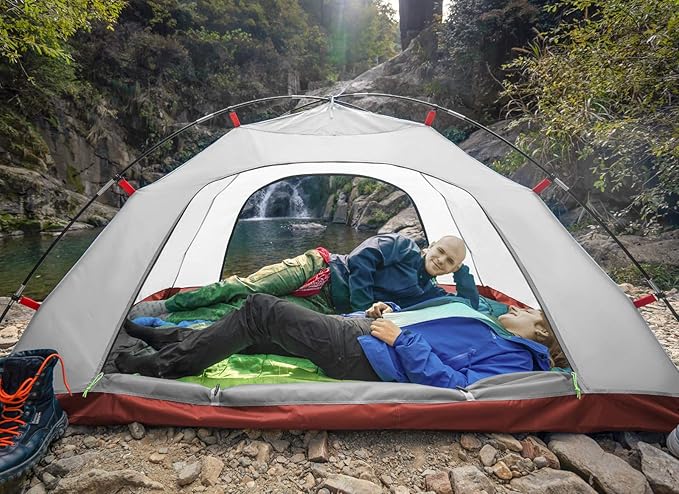 KAZOO 2／4 Person Camping Tent Outdoor Waterproof Family Large Tents 2/4 People Easy Setup Tent with Porch Double Layer