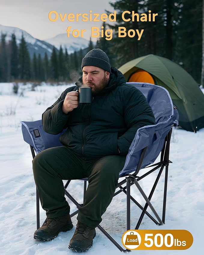Slsy Heated Camping Chair Oversized, Outdoor Portable Heated Folding Chair, Heavy Duty 500 lbs Support, Padded Seat for Outdoor Sports, Camping, Patio, and Picnics