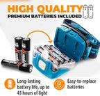 Foxelli LED Headlamp Flashlight for Adults & Kids, Running, Camping, Hiking Head Lamp with White & Red Light, Comfortable Headband, Lightweight & Waterproof, 3 AAA Batteries