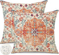 Outdoor Waterproof Pillow Covers - 20x20 Inch Set of 2 Bohemian Vintage Carpet Pattern Pillow Covers in Orange and Blue Ethnic Design for Decorative Farmhouse, Couch, Garden, Balcony