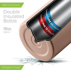 SipX™ Triple-Insulated Stainless Steel Water Bottle 18oz. With 3 Lids, BPA-Free Reusable Insulated Water Bottle Keeps Cold 24 Hours, (Peach)