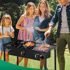 Outdoor Camping Stove, 225000 BTU, Propane Gas Cooker with Detachable Legs, High Pressure 3 Burner, 30 PSI Regulator