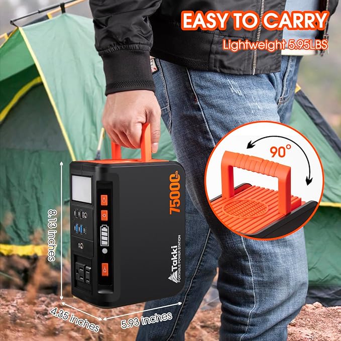 Takki Solar Generator 277Wh Portable Power Station with Solar Panels 40W Included 450W Peak 110V Pure Sine Wave AC Outlet DC USB Ports for Camping Emergency Tent Outdoor Trip